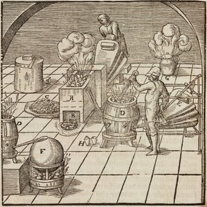 Copper Analysis Equipment - Engraving from Description of Ores and Principal Mining Methods, by Lazarus Ecker