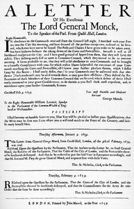 Letter from General Monck to the Speaker of the House of Commons by Unbekannt