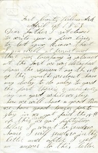Letter signed David T. Massey, Fort Curtis, Helena, Ark., to his father (Nathan Massey), April 21, 1863 by Unbekannt