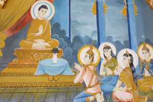 Life of Buddha: Teaching the Dharma to His Family in Preah Prom Rath Monastery, Siem Reap, Cambodia by Unbekannt