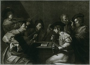 Lute, violin and black curved zink, Italian engraving of the year 1784, 1948 by Unbekannt