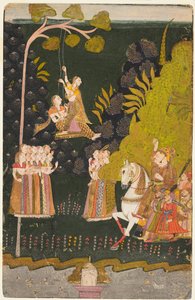 Maharaja Abhai Singh, Equestrian, Watching Girls Swinging at the Teej Festival by Unbekannt