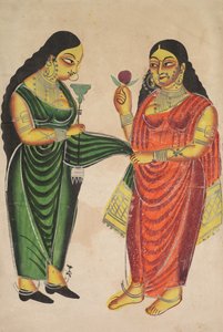 Maid Bringing a Hookah to a Lady (recto), Krishna Weighted Against Precious Objects (verso), 180
