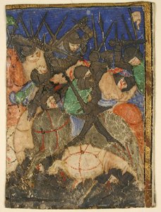 Manuscript Cutting Showing a Scene from Hebrew Scripture, Perhaps the Life of King David