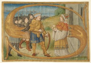 Manuscript Leaf Cutting Probably from a Missal with an Illuminated Initial S and King by Unbekannt