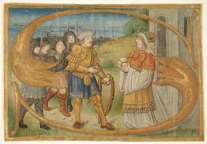 Manuscript Leaf Cutting Probably from a Missal with an Illuminated Initial S by Unbekannt