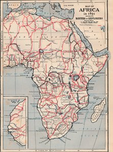 Map of Africa in 1891 showing Routes of Explorers by Unbekannt