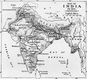 Map of India in 1857, c1912