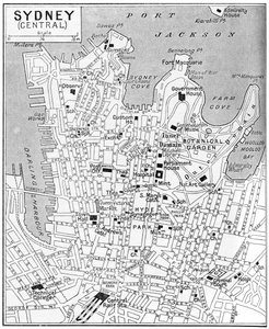 Map of Central Sydney, New South Wales, Australia
