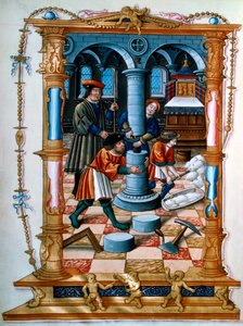 Masons building a pillar in a church