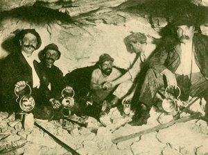 Meeting of the Two Boring Parties at the Final Piercing of the Lotchberg Tunnel, c1930