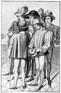 Men wearing favours in their hats, 15th century, 1910 by Unbekannt