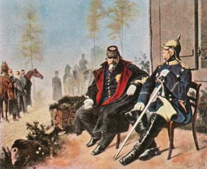 Napoleon III and Bismarck at the weavers cottage in Donchery, 2 September 1870 by Unbekannt