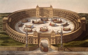 Naumachia in Roman Amphitheater / Copper Engraving