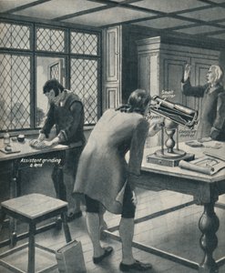 Newton Invents a New Telescope, c1934 by Unbekannt