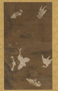 Nine White Egrets and a Willow Tree by Unbekannt