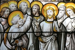 Notre Dame de Beaune church stained glass window: Saint Pierre protests his fidelity to Christ, Beaune, France by Unbekannt