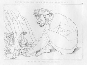 Odysseus Drinking with Polyfemos, the Cyclops