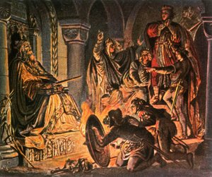 Otto III visits the tomb of Charlemagne by Unbekannt