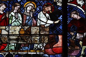 Our Lady of Strasbourg Cathedral Stained Glass Window: The Transformation of Water into Wine at the Marriage at Cana, 14th Century, Strasbourg, France by Unbekannt