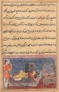 Page from Tales of a Parrot Tuti-nama: Eighteenth Night: Khalis Repays...
