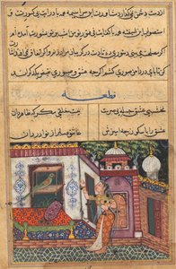 Page from Tales of a Parrot Tuti-nama: Eleventh night: The parrot addresses Khujasta..., c. 1560 by Unbekannt