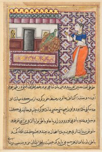 Page from Tales of a Parrot Tuti-nama: Fiftieth night: The parrot addresses Khujasta..., c. 1560 by Unbekannt