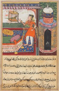 Page from Tales of a Parrot Tuti-nama: Tenth night: The parrot addresses Khujasta, c. 1560