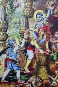 Hindu God Krishna as a Child Playing with His Brothers, India
