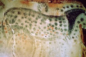 Paleolithic cave-painting of a horse and human hands from France by Unbekannt