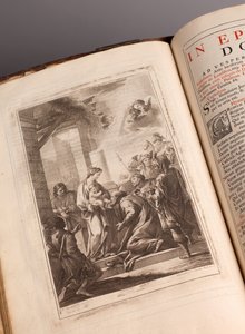 Parish museum. Missal in Latin. Engravings from Joachim Ballester. Paper and leather. 18th century.
