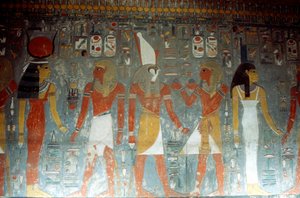 Pharaoh Horemheb with the goddess Isis and the god Horus, Ancient Egyptian by Unbekannt