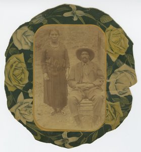 Photographic Portrait of a Man and Woman on Floral Paper Backing