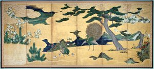 Pines and Peacocks, Japanese Edo Period by Unbekannt