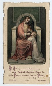 Pious image: Jesus gives the host to a young child - Image given for a first communion in 1931