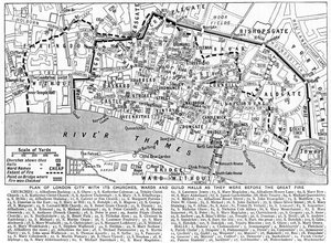 Plan of the City of London Showing Churches, Wards and Guild Halls