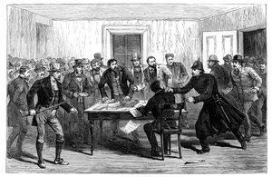 Police Raid on the National Rent Offices at Loughrea, Ireland, 1887