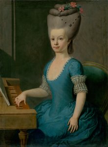 Portrait of a Girl in Blue at Cembalo by Unbekannt