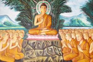 Preah Prom Rath Monastery: Life of the Buddha: Instructing the Assembly Arahants
