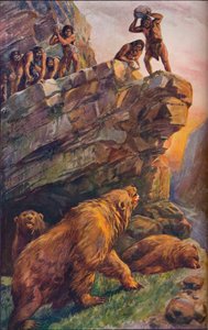 Prehistoric Men Attacking Great Cave Bears, 1907