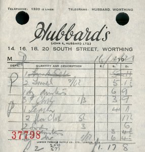 Receipt from Hubbards department store by Unbekannt
