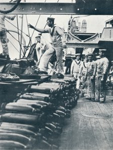 Receiving shells for the naval guns on the deck of a battleship by Unbekannt