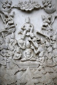 Reliefs outside Leicester Jain temple, United Kingdom