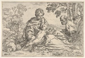 Rest on the flight into Egypt, Mary holding the infant Christ with St. Joseph, ca. 1640 or after by Unbekannt