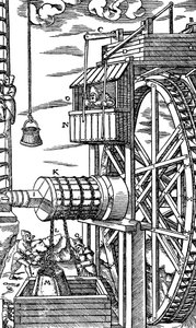 Reversible hoist for raising leather buckets from a mine shaft by Unbekannt
