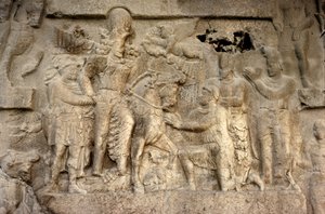Rock relief depicting the Sassanian King Shapur I, the Roman Emperor Valerian, and Persian generals by Unbekannt