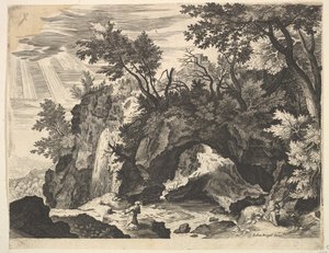 Rocky Landscape with the Stigmatization of St. Francis (reverse copy) by Unbekannt
