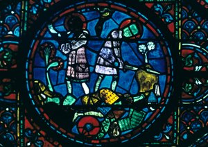 Roland Breaks His Sword and Sounds His Horn, Stained Glass, Chartres Cathedral, France, 1194-1260 by Unbekannt