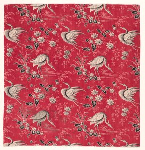 Roller-Printed Cotton with Heron and Flower Design by Unbekannt