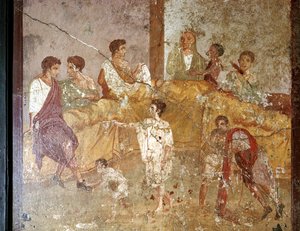 Roman wallpainting of a dinner-party, Pompeii, Italy by Unbekannt